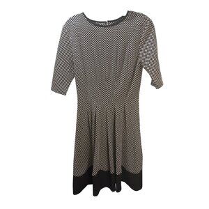 Danny & Nicole Womens Fit & Flare Dress Size 4 Black & White Polka Dot Short Sle